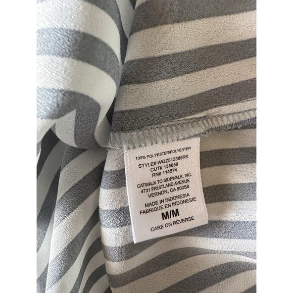 Pleione Blue White Striped Button Down Blouse With Puff Sleeves Business Casual - Picture 7 of 7